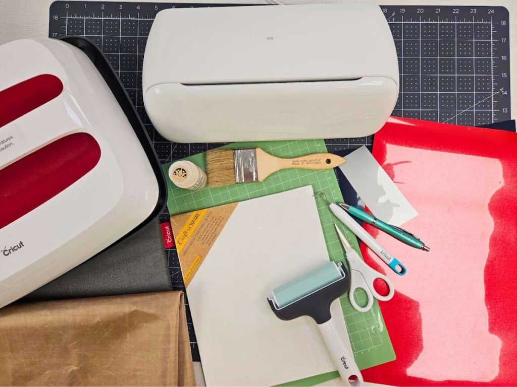 supplies for layering htv on canvas, Cricut tutorial