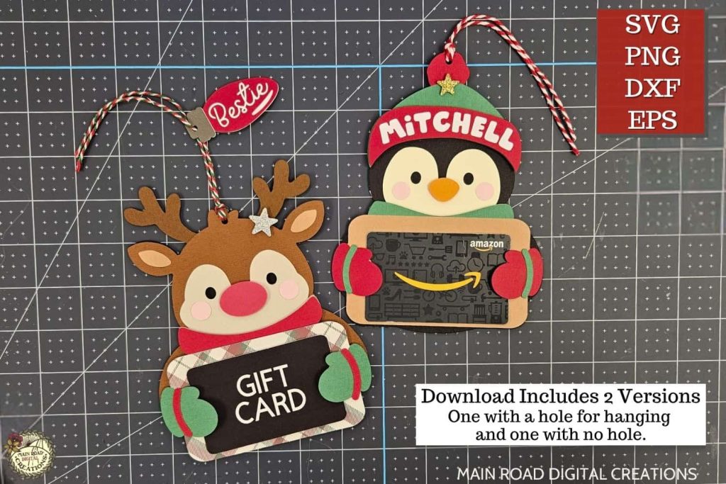 Reindeer and Penguin Gift Card Holder SVG Files for Cricut Holiday crafts